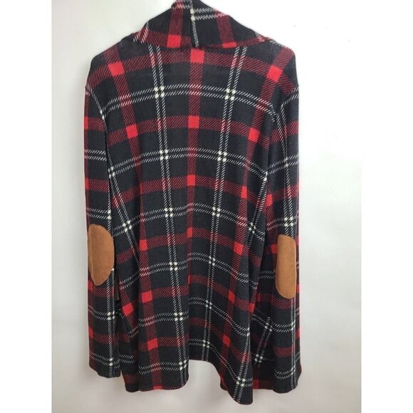 Egs California Black Red Plaid Elbow Patch Longline Open Cardigan XL - Picture 6 of 6
